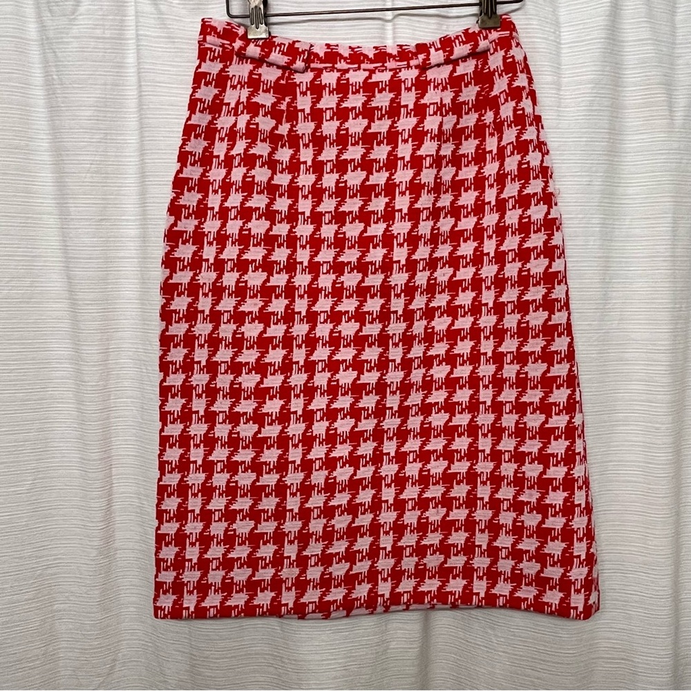 Red and White Houndstooth Pencil Skirt